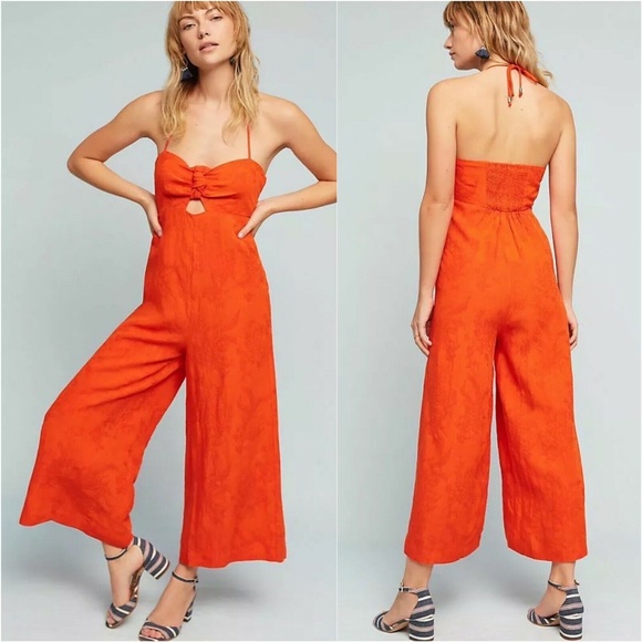 elevenses Pants - Anthropologie Elevenses Orange Tropicale Jumpsuit